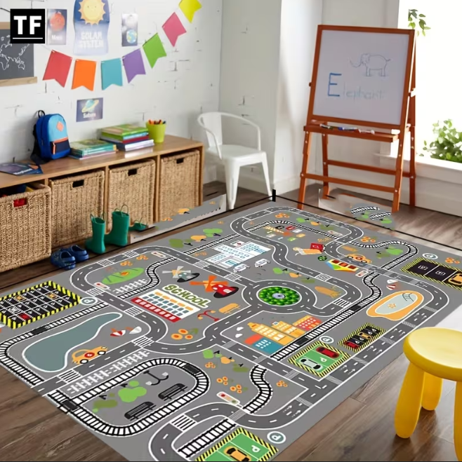 Commercial Printing Supplies - Colorful Road Polyester Carpet Cartoon Print