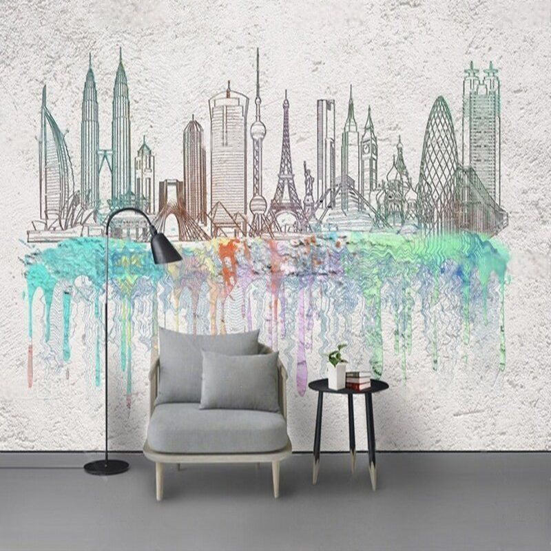 Modern watercolor city silhoue – Commercial Wallpaper Printing Bewertung und Preis